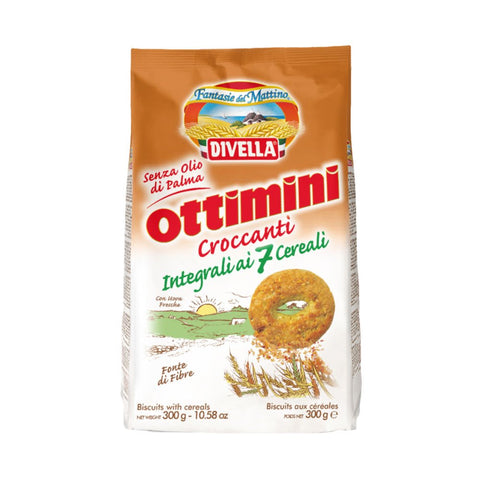 Divella Ottimini Croccanti Integrali 7 Cereali Whole Grain Biscuits with 7 Muesli 300 g Biscuits Cookies Italian Biscuits