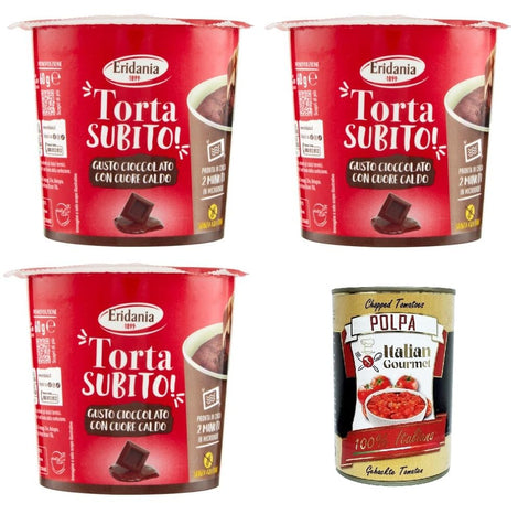 Eridania- Torta Subito! Gusto Cioccolato Chocolate Flavour with Warm Heart Notes 3 x 60 g + Italian Gourmet Polpa 400 g