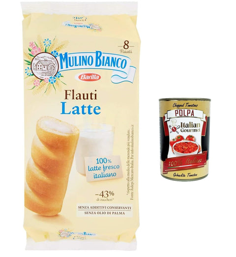 12 x Mulino Bianco Flauti Milk Cake Snack with 100% Fresh Italian Milk 280 g + Italian Gourmet Polpa 400 g