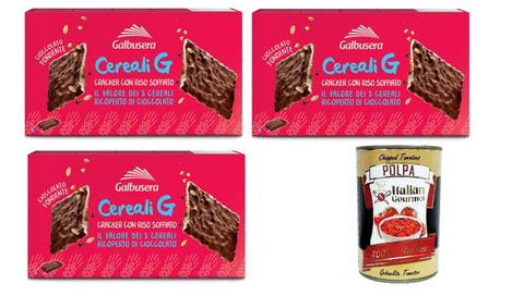 Galbusera Cereali G Extra Dark Chocolate Crackers, Crackers with Disturbed Rice 3 x 150 g + Italian Gourmet Polpa 400 g