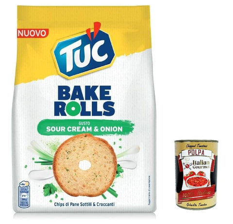 12 x Tuc Bake Rolls, Thin and Crispy Bread Chips with Sour Cream and Onion Flavour, 150 g + Italian Gourmet Polpa 400 g