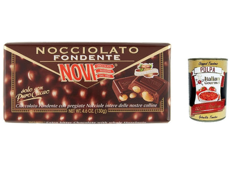 12 x Novi Nocciolato Fondente, Dark Chocolate Bars with Whole Hazelnuts, Hazelnut Chocolate Bar 230 g + Italian Gourmet Polpa 400 g