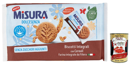 Misura Dolcesenza, Biscotti Integrali con Cereali, Whole Grain Biscuits with Cereal, No Added Sugar, 280 g, Italian Gourmet Polpa di Pomodoro, 400 g Tin