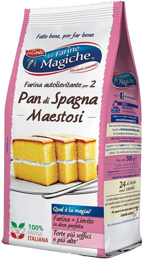 6 x Le Farine Magiche Farina Autolievitante per 2 Pan di Spagna Maestosi Soft Wheat Flour, Always Perfect Rise, 500 g Pack