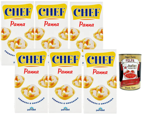 Parmalat Chef Cooking Cream 6 x 500 g Durable Cream for Cooking Pasta, Sauces, Soups, Creamy Consistency, Storage Pack Family + Italian Gourmet Polpa