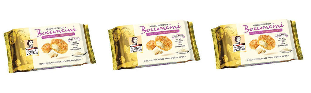 Matilde Vicenzi Millefoglie Bocconcini al Latte e Cioccolato Bianco, Puff Pastry Baking, Crispy and Delicate, Sweet Snack, Filled with Milk and White Chocolate Cream 6 x 100 g + Italian Gourmet Polpa