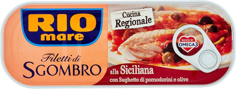 6x Rio Mare Filetti di Sgombro alla Siciliana Mackerel Fillets with Tomato and Olive Sauce 120 g Rich in Omega 3