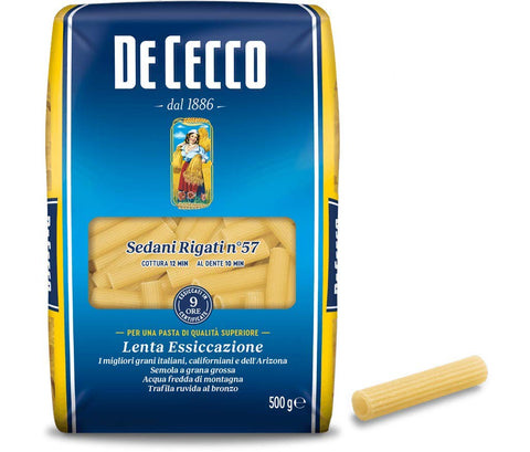De Cecco Pasta 100% Italian Sedani Rigati n° 57 Short Pasta, 500 g, Pack of 10