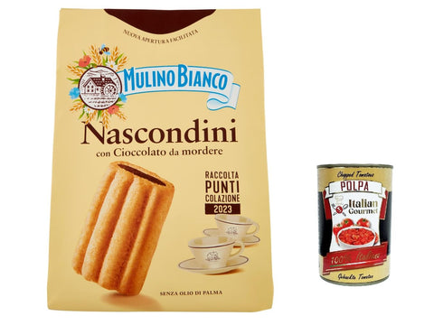 6 x Mulino Bianco Nascondini Shortbread Biscuits with Chocolate for Biting Biscuits, 600 g + Italian Gourmet Polpa 400 g
