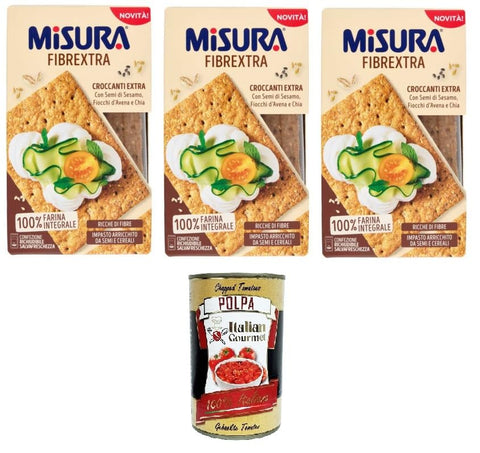 Misura Fibrextra Croccanti, Fibrextra Crunchy Extra with Sesame Seeds and Oat and Chia Flakes 3 x 160 g + Italian Gourmet Polpa 400 g