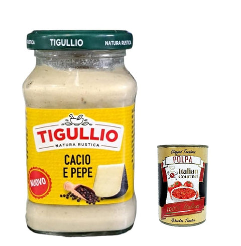 Star Tigullio Sugo Cacio and Pepe Sauce with Pecorino Romano Dop Cream 185 g + Italian Gourmet Polpa 400 g Pack of 12
