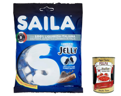 Saila Jelly Liquirizia, 100% Italian Liquirizia, 100% Italian Liquorice 75 g + Italian Gourtmet Polpa 400 g, Pack of 12