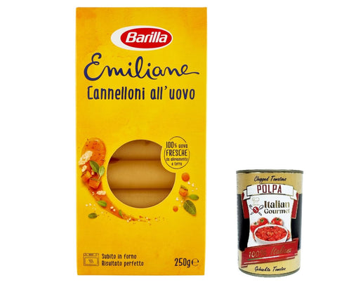 3 x Barilla Pasta all' Uovo Le Emiliane Cannelloni, Egg Pasta, Pasta with Egg 250 g + Italian Gourmet Polpa 400 g