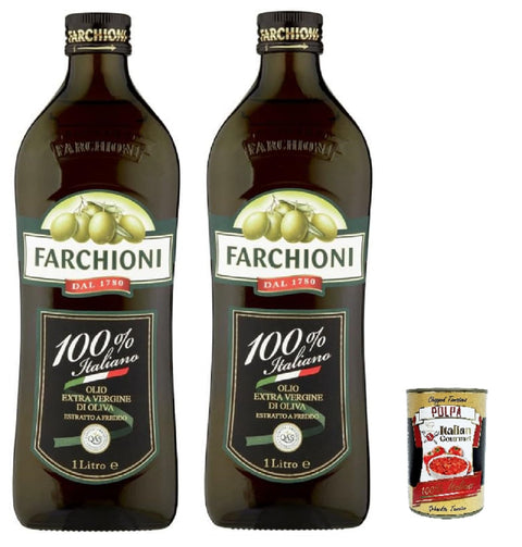 Farchioni Extra Vergine Olive Oil 100% Italiano, 1 Litre, 2 Bottles with Italian Gourmet Polpa 400 g