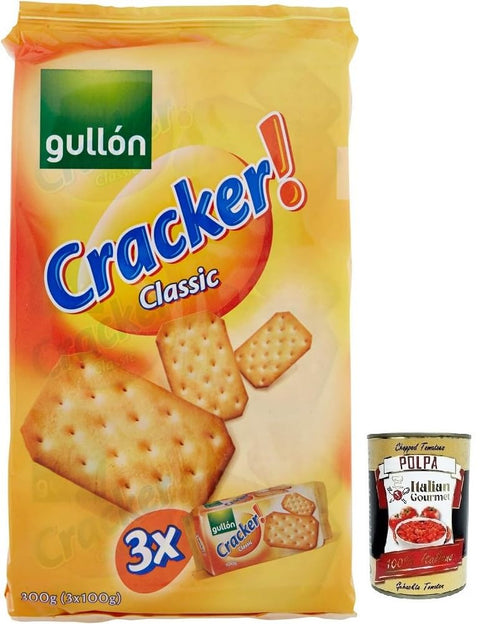 Gullón Cracker Classic, Salty Biscuits, Snacks, Pack of 300 g, Each Pack Contains 3 Packs of 100 g + Italian Gourmet Polpa di Pomodoro 400 g Tin