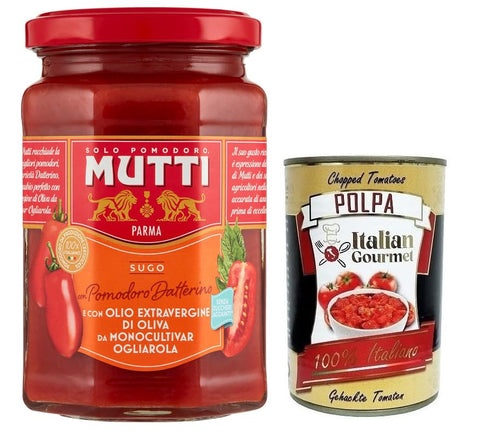 Mutti Sugo Con Pomodoro Datterino, Sauce with Datterino Tomatoes and Extra Virgin Olive Oil, Italian Tomato Sauce 280 g + Italian Gourmet Polpa di Pomodoro 400 g Tin