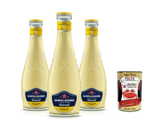 24 x San Pellegrino Limonata Naturali Soft Drink Lemonade with Italian Lemon Juices, Glass Bottle 20 cl + Italian Gourmet Polpa 400 g