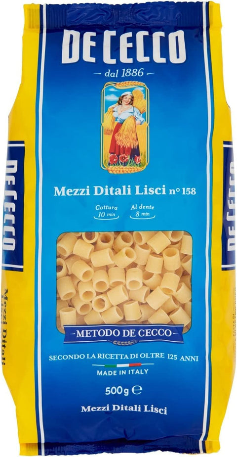 10x Pasta De Cecco 100% Italian Mezzi Ditali Lisci n° 158 Pasta 500 g Short Pasta