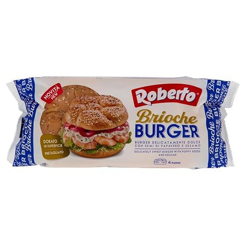 7x Roberto Brioche Burger Soft and slightly sweet 300g burger buns with sesame and poppy seeds, ideal for burgers, sandwiches, street food, grills and barbecues.