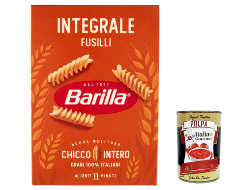 5 x Pasta Barilla Fusilli Integrali Whole Grain Italian Noodles 500 g Pack + Italian Gourmet Polpa 400 g