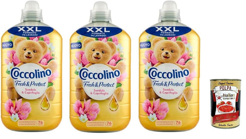 Coccolino Fabric Softener XXL Fresh & Protect Sandalwood and Honeysuckle Concentrated Fabric Softener, 76 Washes, 3 x 1750 ml + Italian Gourmet Polpa 400 g