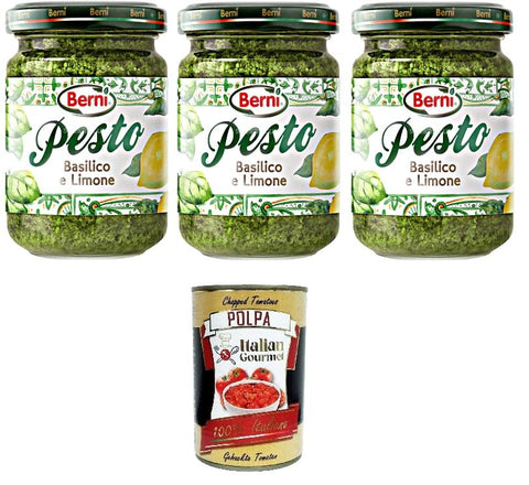 Berni Pesto Basilico e Lime Basil Lemon Pesto 3 x 135 g + Italian Gourmet Polpa 400 g