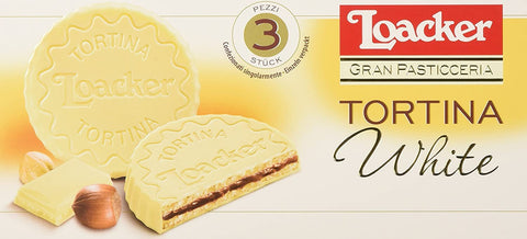 6 x Loacker Tortina White 3pz White Chocolate Enjoyment Filled with Hazelnut Cream Cake 63 g