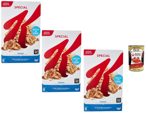 Kellogg's Special K Classic Breakfast Cereals 3 x 450 g Whole Grain Flakes Rich in Fibre with Vitamins and Iron Crispy Cereals + Italian Gourmet Polpa