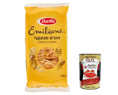 5 x Pasta all' Uovo Le Emiliane Tagliatelle, egg noodles, pasta with egg 250 g + Italian gourmet polpa 400 g