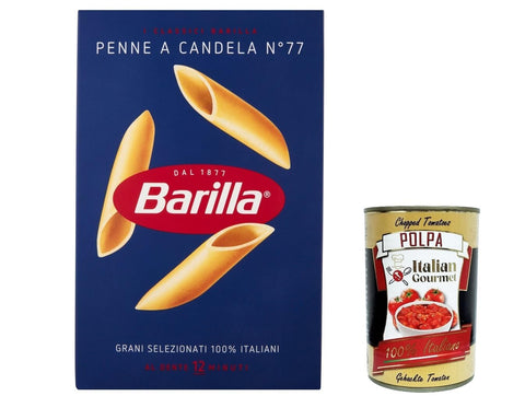 10x Pasta Barilla Penne a Candela No. 77, 100% Italian Pasta, 500 g Pack + Italian Gourmet Polpa 400 g