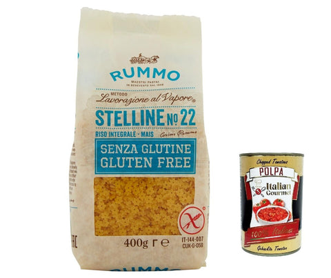 10 x Rummo Pasta Stelline n. 22 Senza Glutine, Gluten Free, 100% Italian Pasta Noodles Gluten-Free 400 g + Italian Gourmet Polpa 400 g