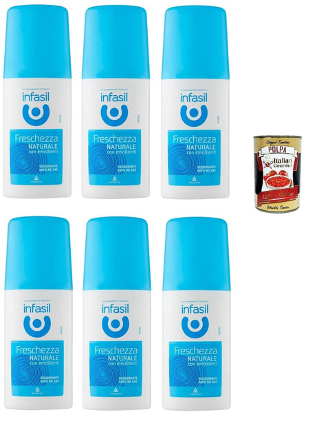 Infasil Natural Freschezza Deodorant Vapo without Gas, No Aluminium Salts, Stain Protection, Deodorant 6 x 70 ml + Italian Gourmet Polpa 400 g