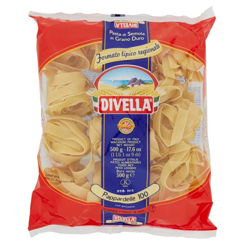 Divella Pappardelle N. 100 Durum Wheat Semolina Pasta Italian Noodles 500 g Pack + Italian Gourmet Polpa di Pomodoro 400 g Tin Pack of 12