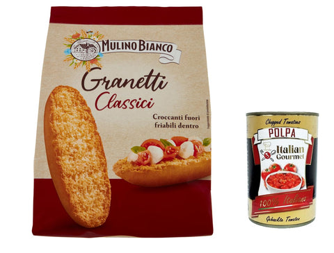 6 x Mulino Bianco Crostini Granetti Classici Salty Snack, 280 g + Italian Gourmet Polpa 400 g