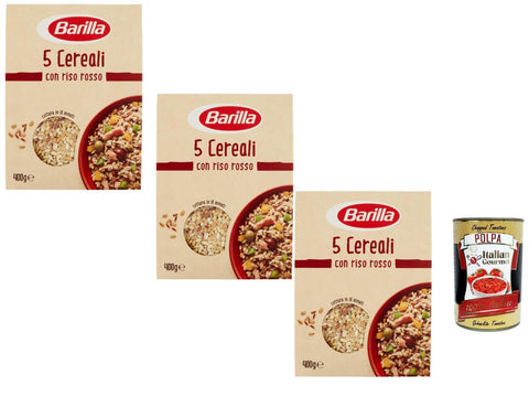 Barilla 5 Cereali with Red Rice 3 x 400 g Grain Mix for Salads Bowls & Warm Side Dishes High Fibre Fast Kitchen + Italian Gourmet Polpa