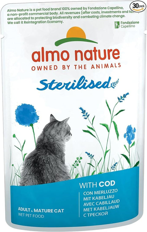 Almo Nature almo nature Holistic Sterilised Complete Wet Food for Adult Cats with Cod. 30 Sachets of 70 g. - 2500 g