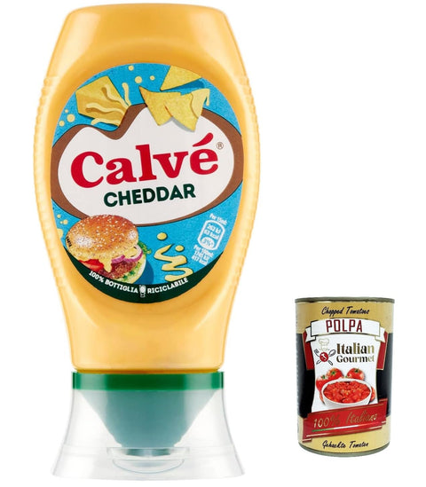 6 x Calvé Salsa Cheddar, with High-Quality Ingredients, Ideal for Hamburgers and Chips, Nachos, 250 ml + Italian Gourmet Polpa 400 g