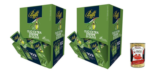 Biffi Olive Oil Extra Virgine, 102 Portion Bags of 10 ml, Pack of 2 + Italian Gourmet Polpa 400 g