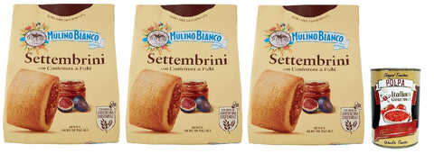 Mulino Bianco Settembrini Biscotti con Confettura di Fichi, Biscuits with Fig Jam, Biscuits, Cookies, 3 x 300 g + Italian Gourmet Polpa 400 g