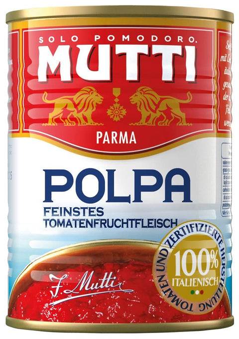 48x Mutti polpa di Pomodoro Tomato Pulp Tomato Sauce 100% Italian 400g Tin + Italian Gourmet Polpa