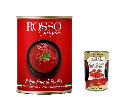 48 x Rosso Gargano pomodori Polpa fine di Puglia, polpa di Pomodoro tomato pulp tomato sauce 100% Italian 400 g in tin + Italian gourmet polpa 400 g