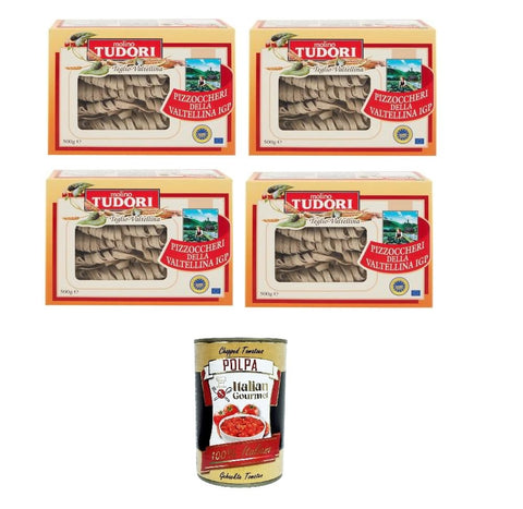 Molino Tudori Pizzoccheri della Valtellina I.G.P 4 x 500 g + Italian gourmet polpa 400 g