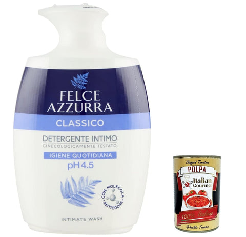 6 x Felce Azzurra Classic Intimo Cleanser pH Value 4.5 Daily Hygiene 250 ml + Italian Gourmet Polpa 400 g