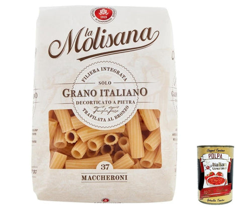 La Molisana Maccheroni N. 37 Pasta Lenta Lavorazione Pasta Made of Durum Wheat Semolina Bronze Drawing 500 g + Italian Gourmet Polpa 400 g Pack of 20