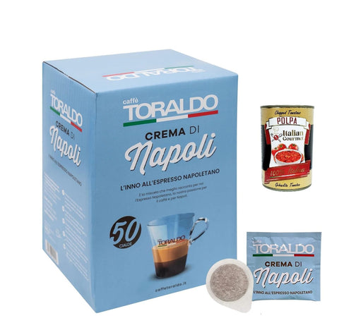 Caffè Toraldo Crema di Napoli E.S.E. Pads - Pack of 50 (44 mm) | Strong & Creamy Neapolitan Roast - Individually Wrapped, Suitable for E.S.E. Machines + Italian Gourmet Polpa
