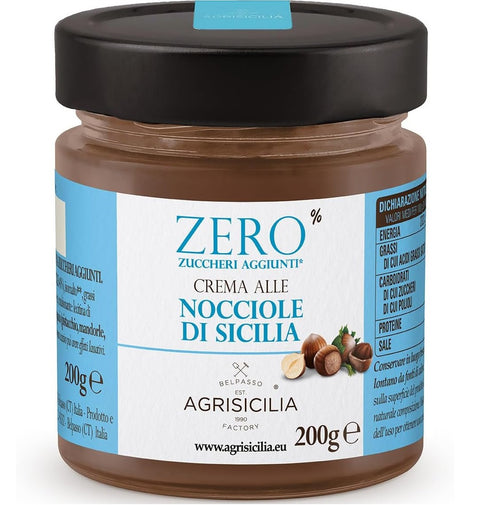 3x Agrisicilia Crema alle Nocciole di Sicilia Zero Zuccheri Aggiunti Sicilian Hazelnut Cream – No Added Sugar – 200g