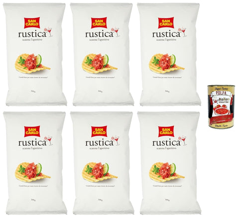 6 x San Carlo Patatine Rustica, Potato Chips Chips, 300 g Bag + Italian Gourmet Polpa 400 g