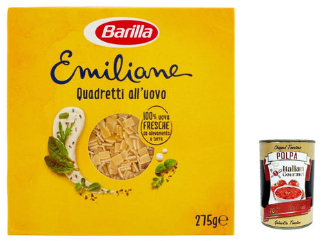 10 x Pasta all' Uovo Le Emiliane Quadretti, egg noodles, pasta with egg 275 g + Italian gourmet polpa 400 g