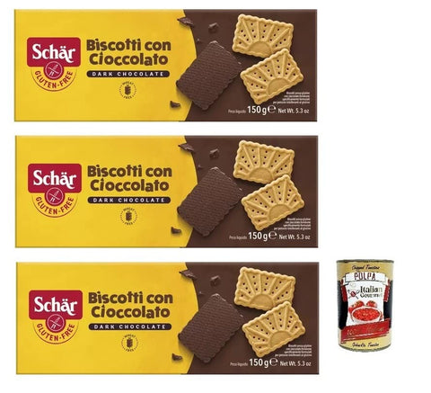 Dr. Schär Biscotti Senza Glutine with Cioccolato Fondente, Gluten-Free Biscuits with Dark Chocolate, Sweet Snacks 150 g + Italian Gourmet Polpa di Pomodoro 400 g Tin