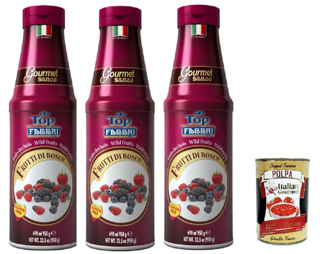 Fabbri Topping Sauce Frutti di Bosco, Berries for Ice Cream, Desserts and Coffee, 3 x 950 g, Gluten-Free Ready-to-Use Sauce + Italian Gourmet Polpa 400 g